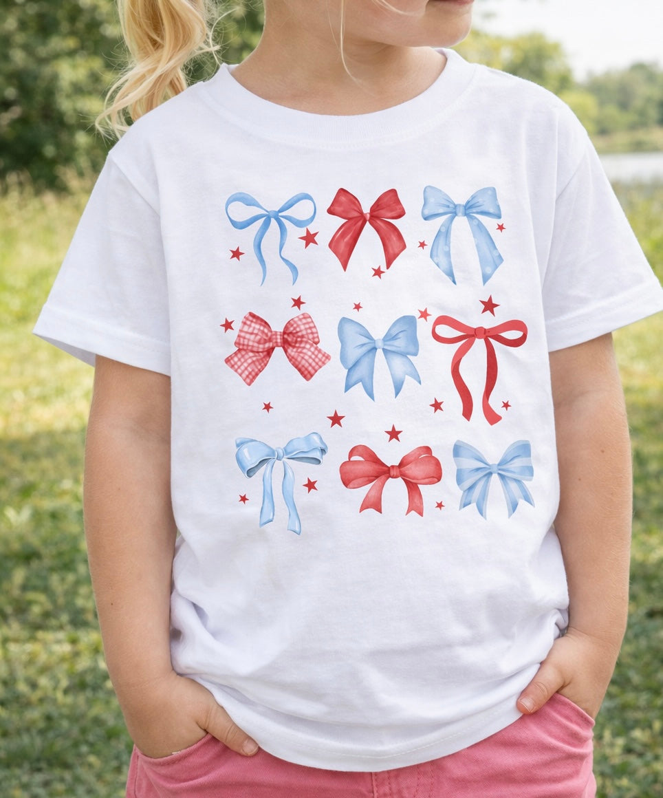 Red, White and Bow Kid Short Sleeve Shirt